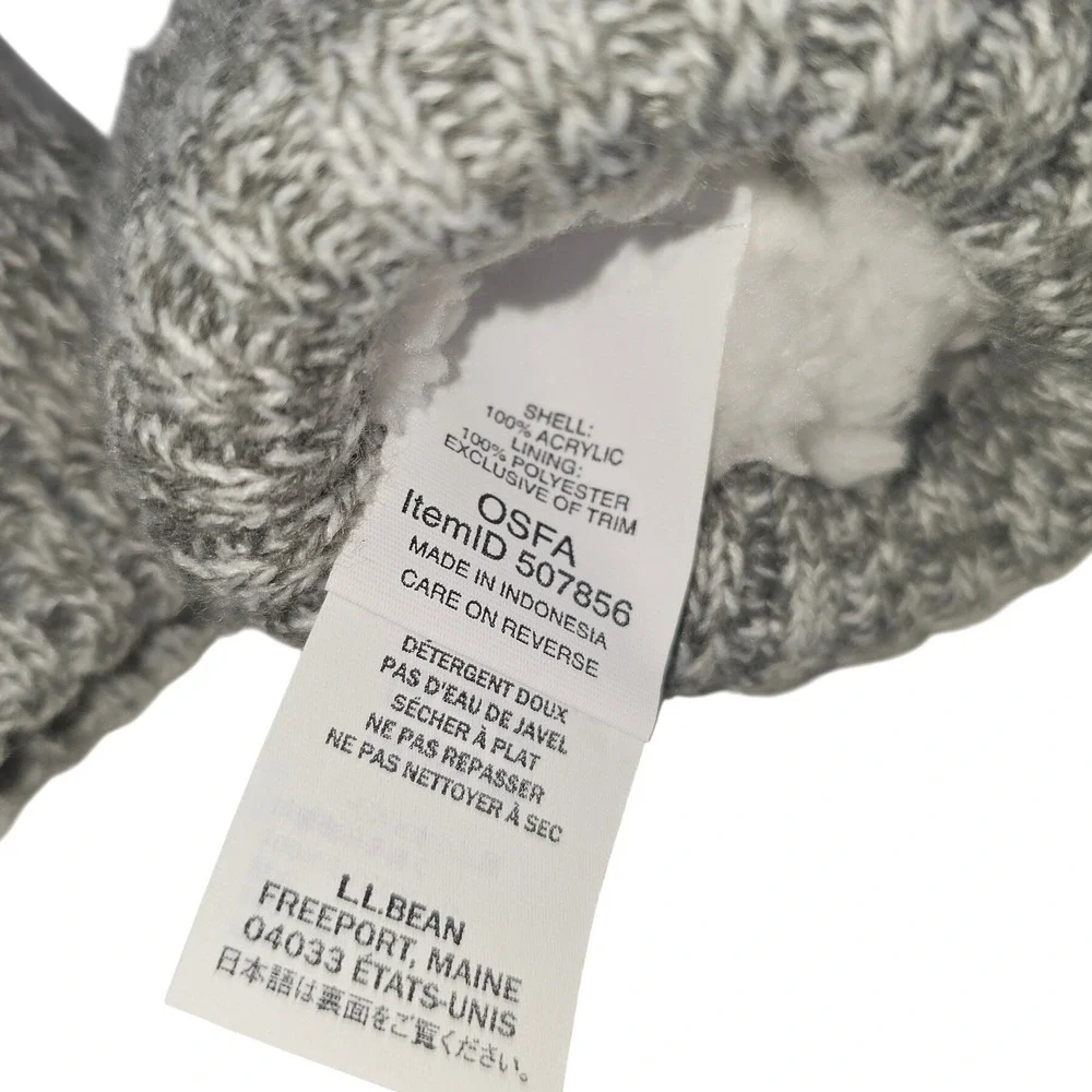 LL Bean Womens Marled Knit Fleece Lined Mittens Grey White OSFA 507856